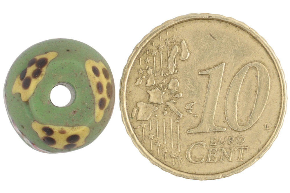 Rare Old Green "Fancy" Venetian Lampwork African Trade Bead - close-up