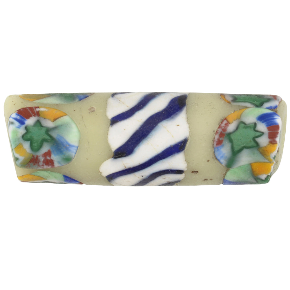 Rare Antique Banded Millefiori Venetian Mosaic Trade Bead 33X10Mm