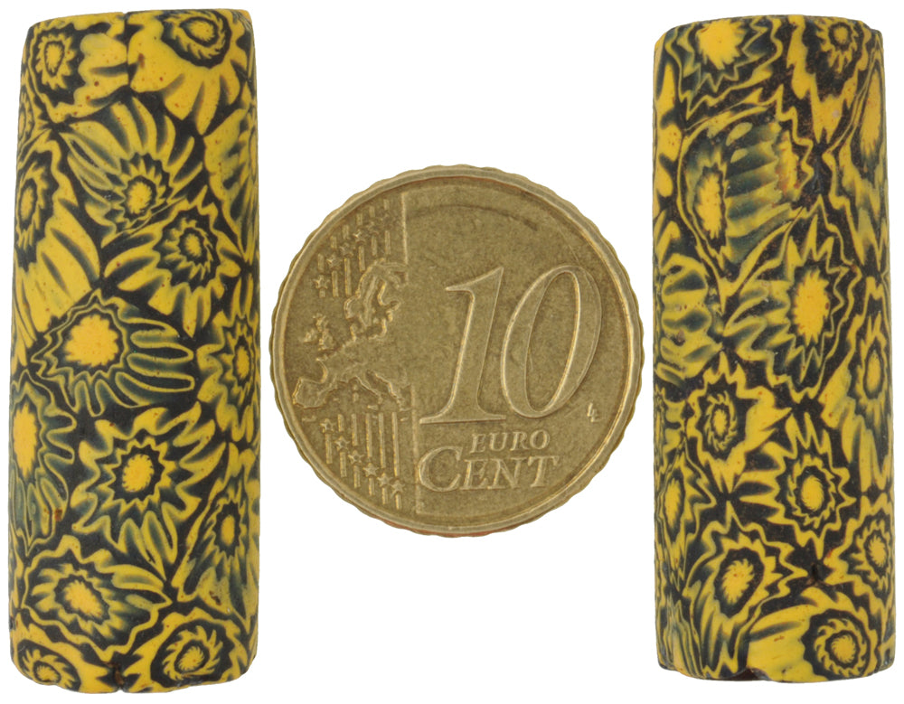 Antique Rare Venetian Millefiori Mosaic Glass Trade Beads Pair - alternate view