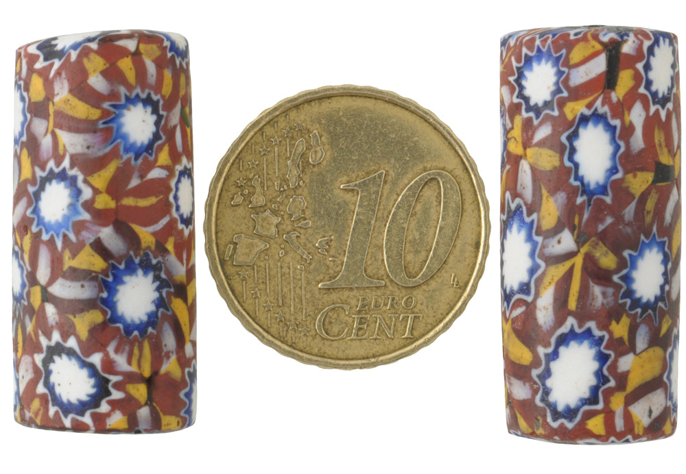Rare Antique Large Millefiori Mosaic Trade Beads - Venetian Glass Pair - alternate view
