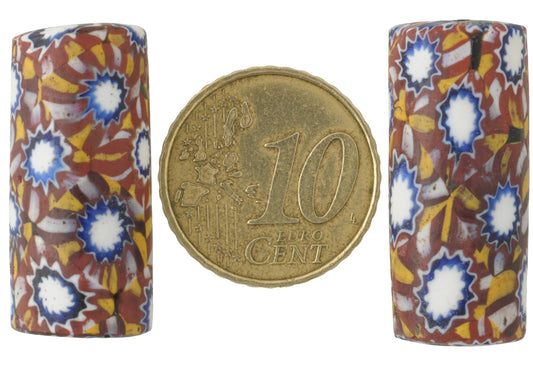 Rare Antique Large Millefiori Mosaic Trade Beads - Venetian Glass Pair - alternate view