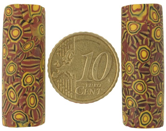 Rare Antique Venetian Millefiori Mosaic Beads - African Trade Pair, 33X11Mm - alternate view