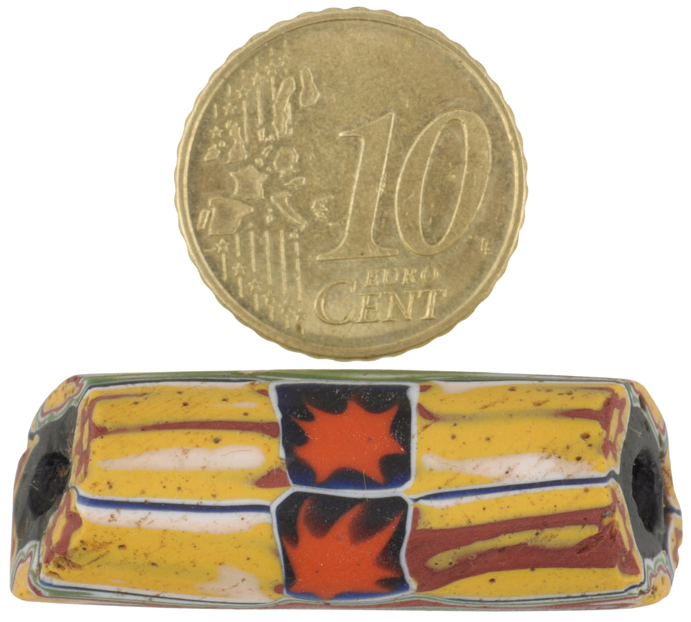 Antique Large Millefiori Venetian Mosaic Glass Trade Bead 37X13Mm - close-up