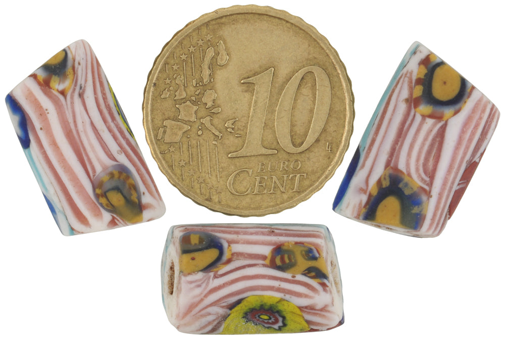 Antique Venetian Millefiori Mosaic Glass Trade Beads, 17Mm, Rare Trio - alternate view