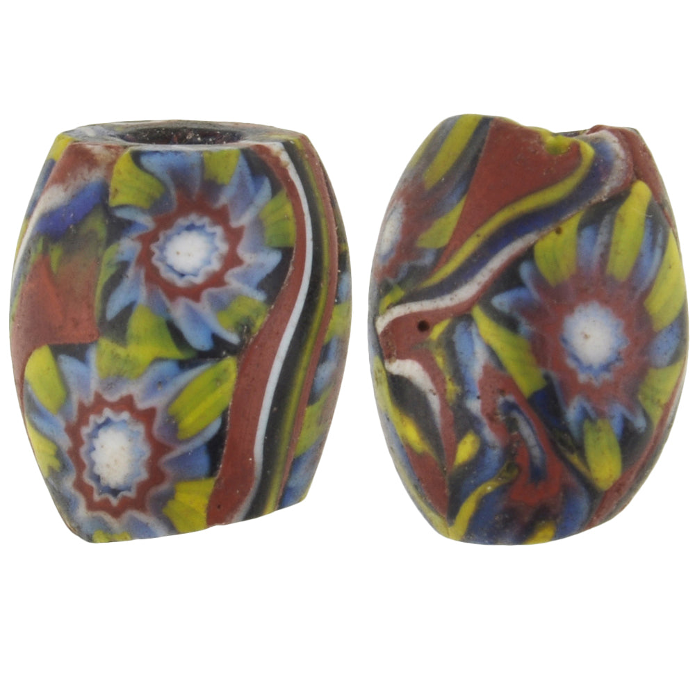 Antique Oval Millefiori Mosaic Glass Trade Beads, African Trade, 13X10Mm