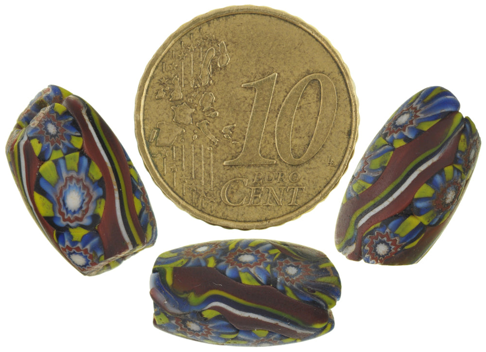 Antique Oval Venetian Millefiori Mosaic Glass African Trade Beads, 16-17Mm - close-up
