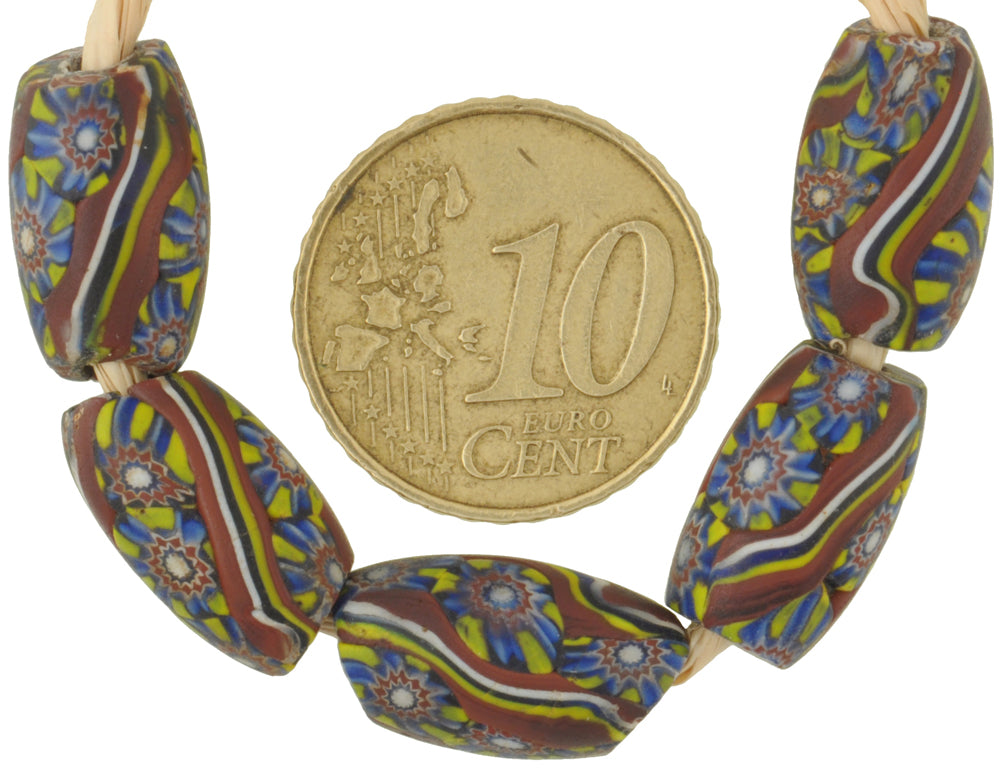 Antique Oval Venetian Millefiori Mosaic Trade Beads - African Trade Beads - alternate view