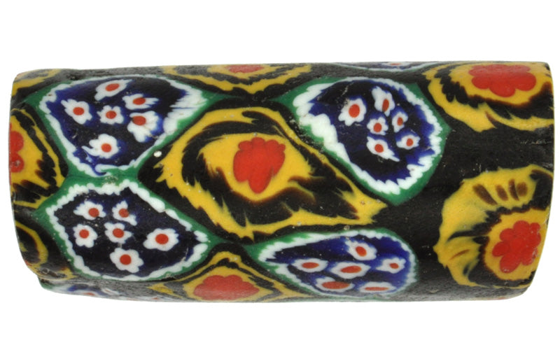 Rare Peacock Antique Venetian Millefiori Glass Trade Bead, 23X10Mm - close-up
