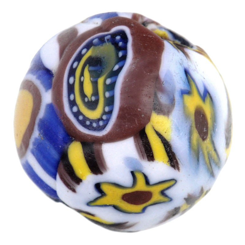 Rare Antique Round Multimurrine Millefiori Mosaic Glass Trade Bead - 10X9Mm