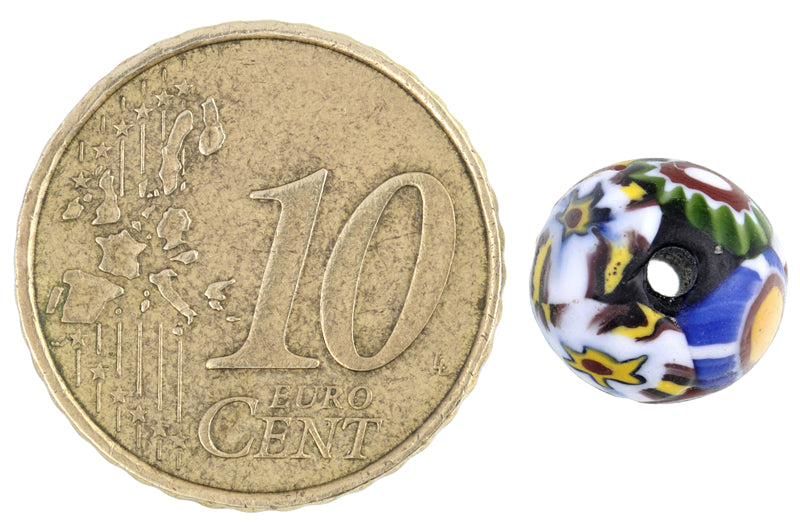 Rare Antique Round Multimurrine Millefiori Mosaic Glass Trade Bead - 10X9Mm - close-up
