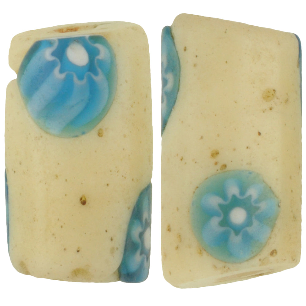 Rare Antique Millefiori Venetian Mosaic Glass Trade Beads, African Pair