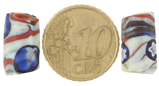 Antique Venetian Millefiori Trade Beads Pair - 15X8Mm Mosaic Glass - alternate view