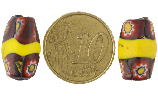 Rare Antique Banded Oval Millefiori Venetian Mosaic Glass Trade Beads, 17X11Mm - alternate view