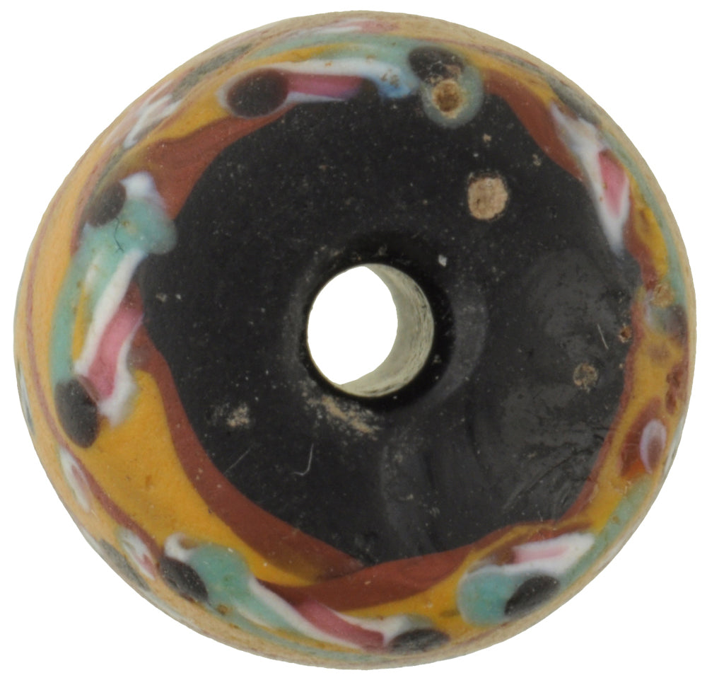 Beautiful Antique Floral/Fancy Venetian Glass Trade Bead - 14X13Mm - zoomed-in detail