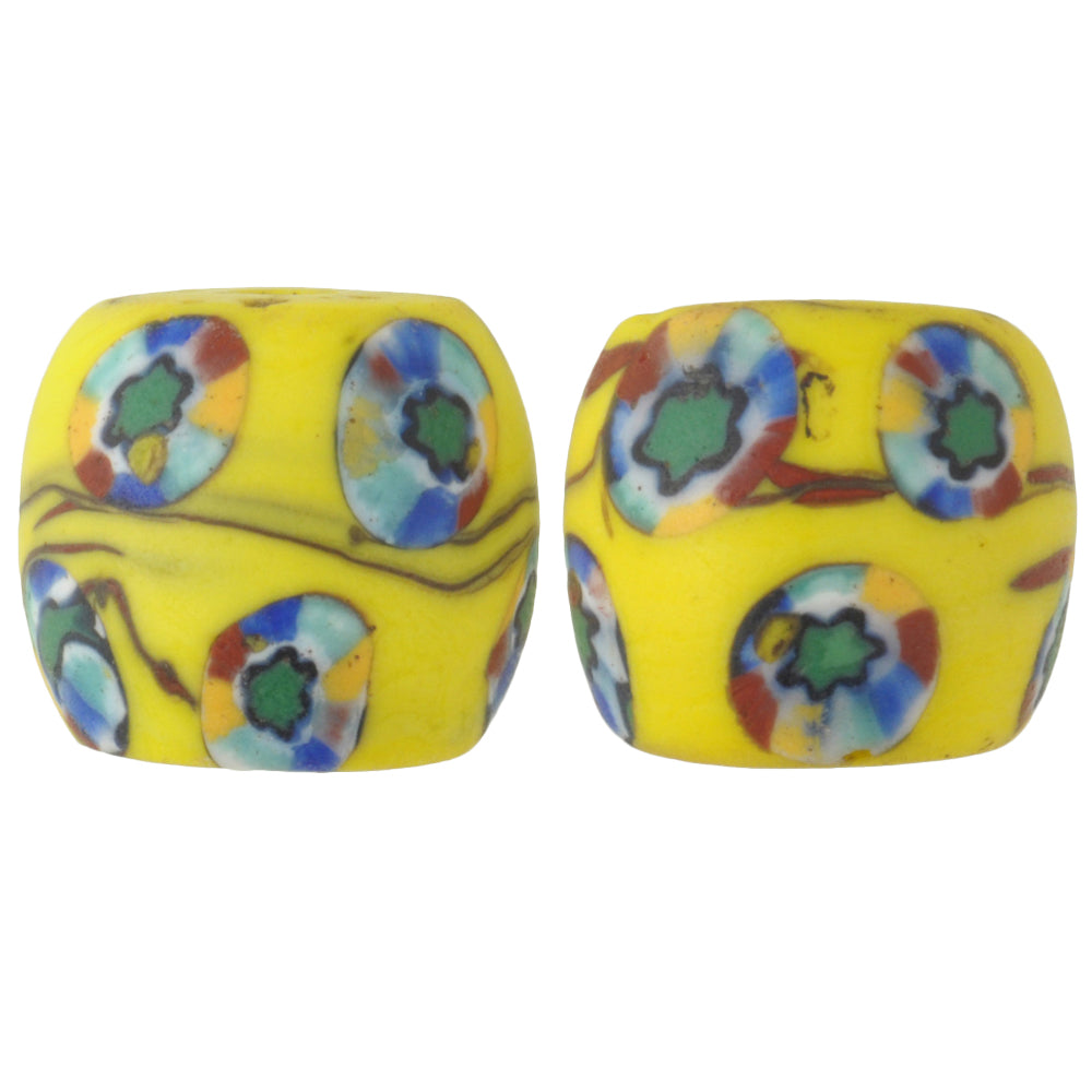 Rare Antique Round Venetian Millefiori Mosaic Beads 15X13Mm, African Trade
