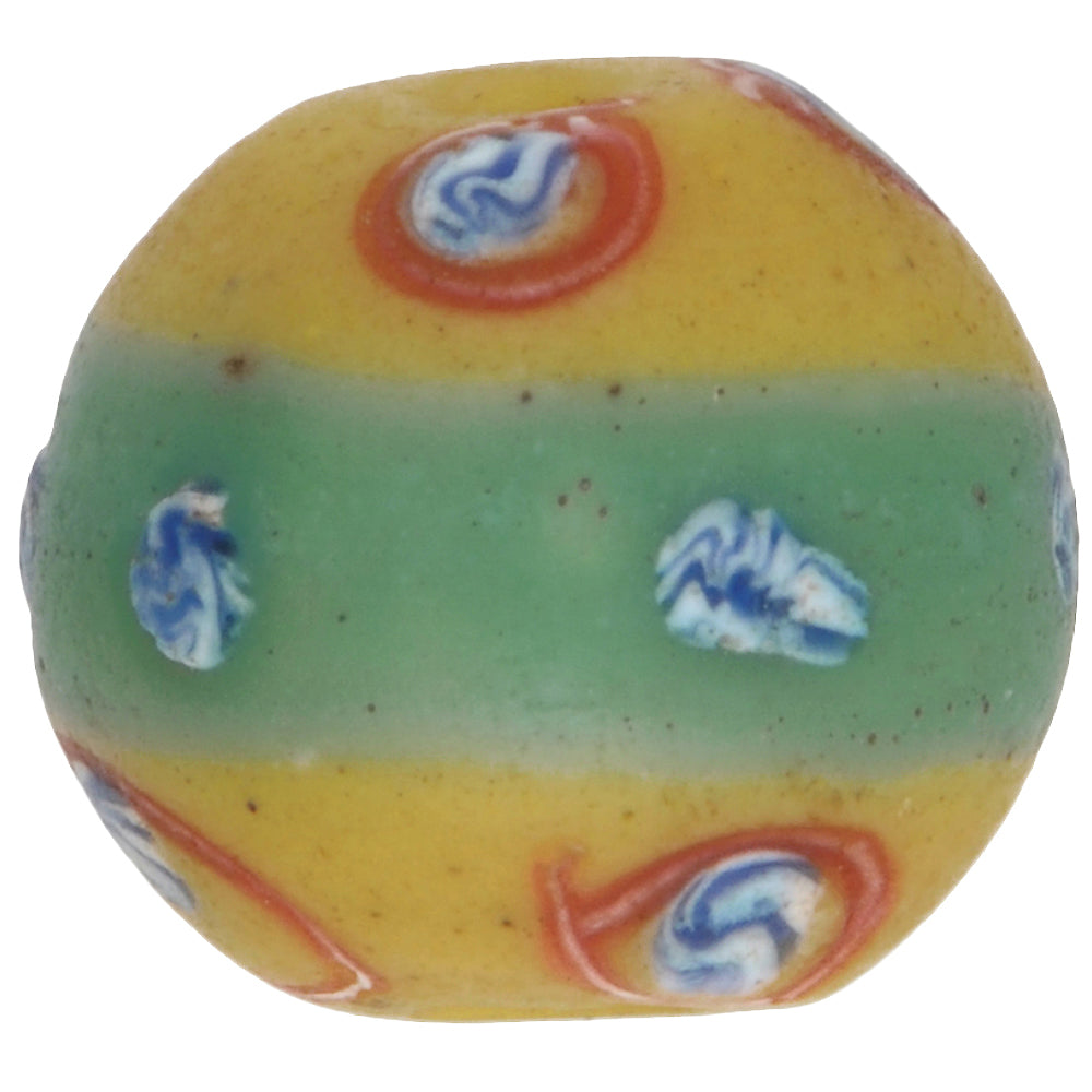 Rare Banded Fancy Antique Venetian Wound Glass African Trade Bead 13X12Mm