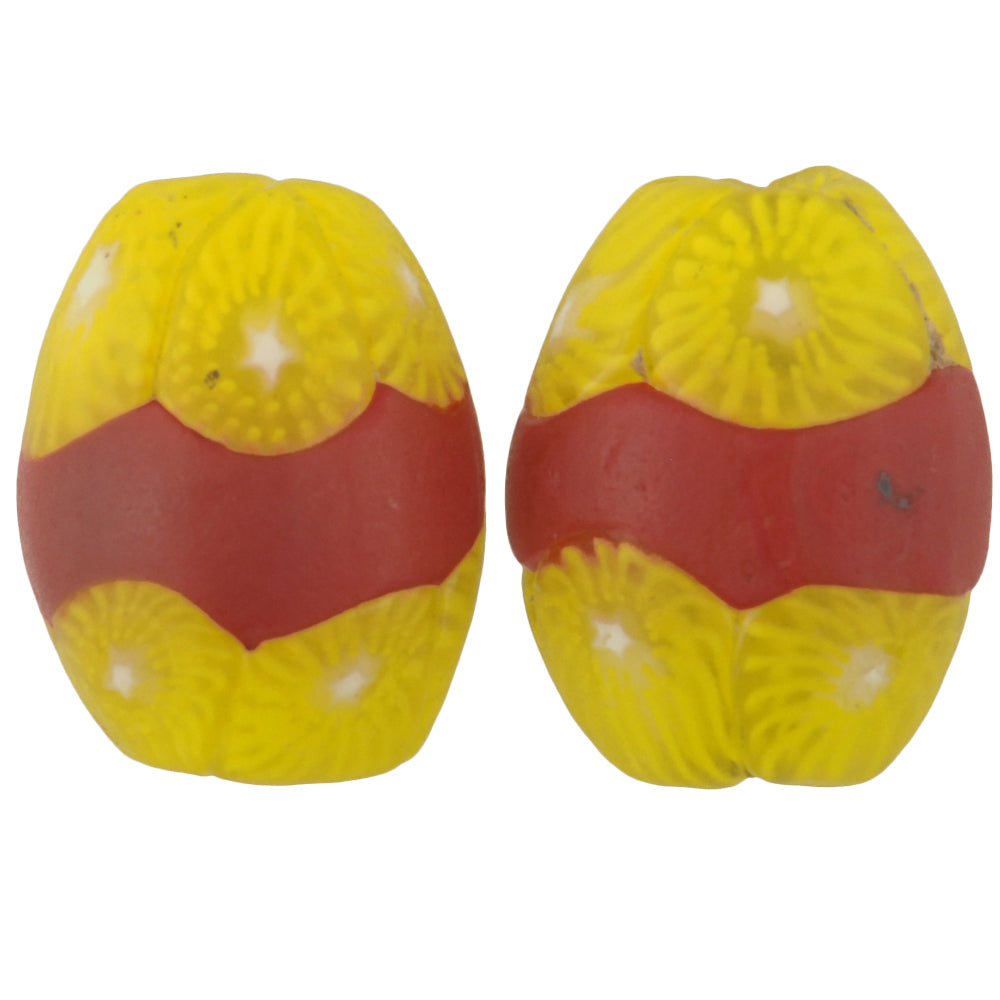 Antique Red Banded Oval Millefiori Mosaic Glass Trade Beads, 14X11Mm