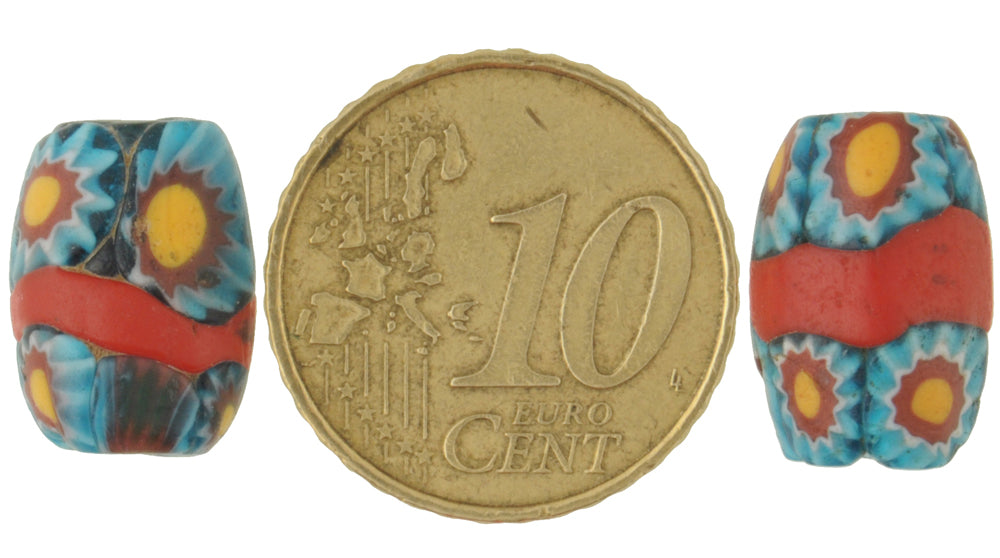 Antique Red Banded Oval Millefiori Venetian Mosaic Glass Trade Beads - alternate view