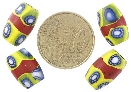 Antique Banded Oval Millefiori Mosaic Glass Trade Beads - 13-14Mm - alternate view