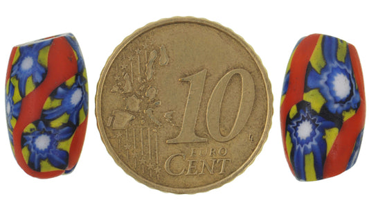 Rare Antique Oval Millefiori Venetian Mosaic Glass Trade Beads Pair - alternate view