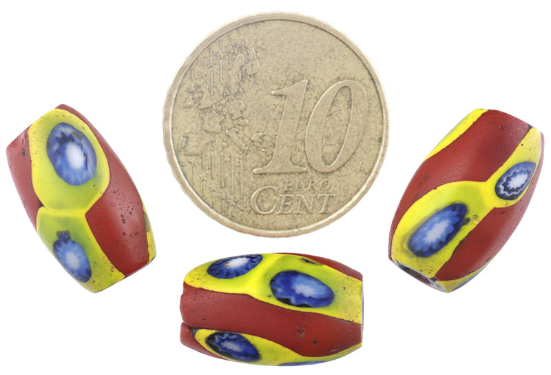 Antique Venetian Oval Millefiori Mosaic Glass Trade Beads - 16X9Mm - close-up