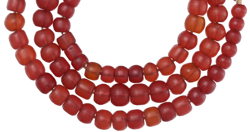 Old Translucent Red Bohemian Czech Glass Trade Beads, 27" Strand - alternate view