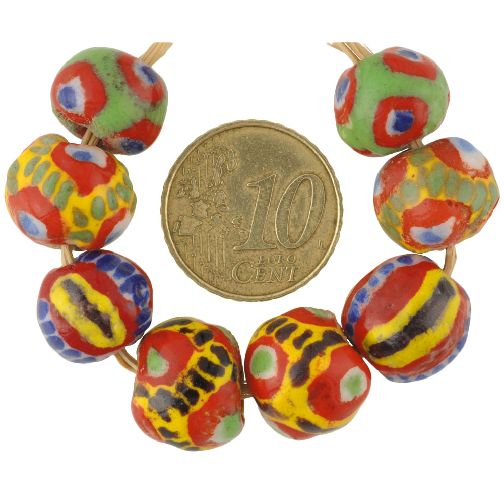 8 Round Polychrome Kiffa Beads - Handmade Mauritanian Glass Beads