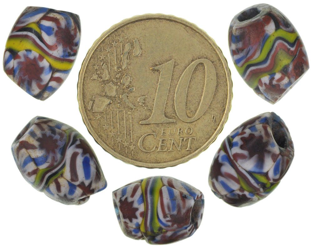 Rare Antique Venetian Banded Oval Millefiori Mosaic Glass Trade Beads - alternate view