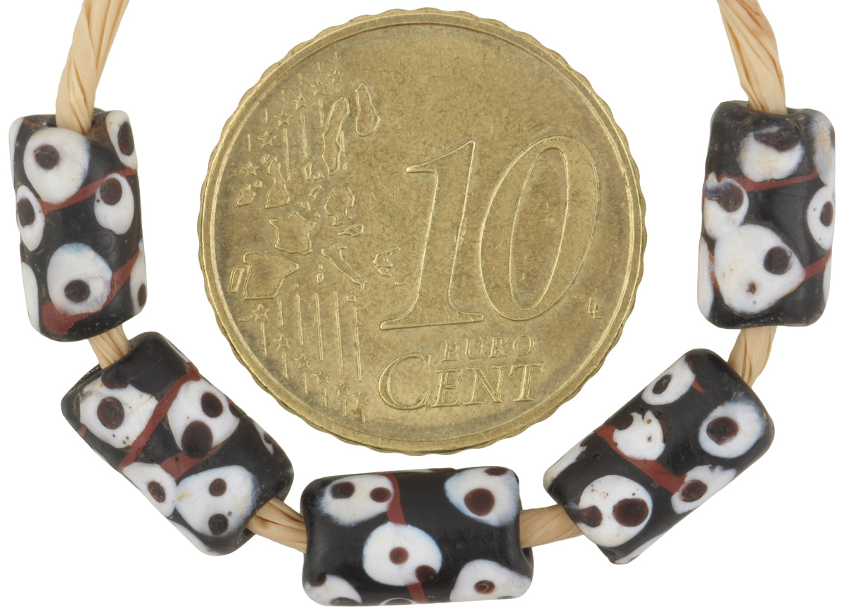 Rare Black "Baby Ghost" Fancy Venetian Lampwork Glass Trade Beads - 9-10Mm - alternate view