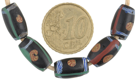 Antique Black Venetian Fancy Lampwork Glass Trade Beads, 13Mm - alternate view