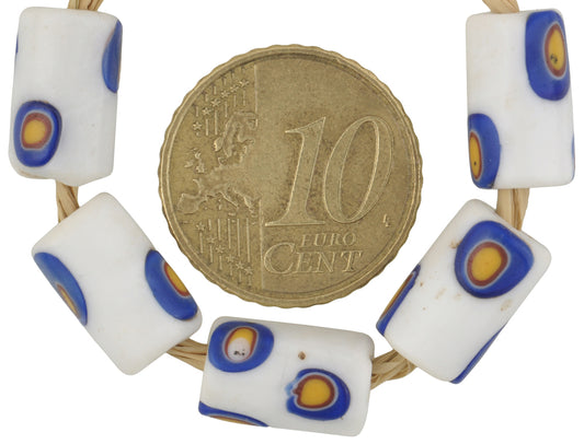 Antique White Millefiori Mosaic Glass Trade Beads, 12Mm African Gems - alternate view