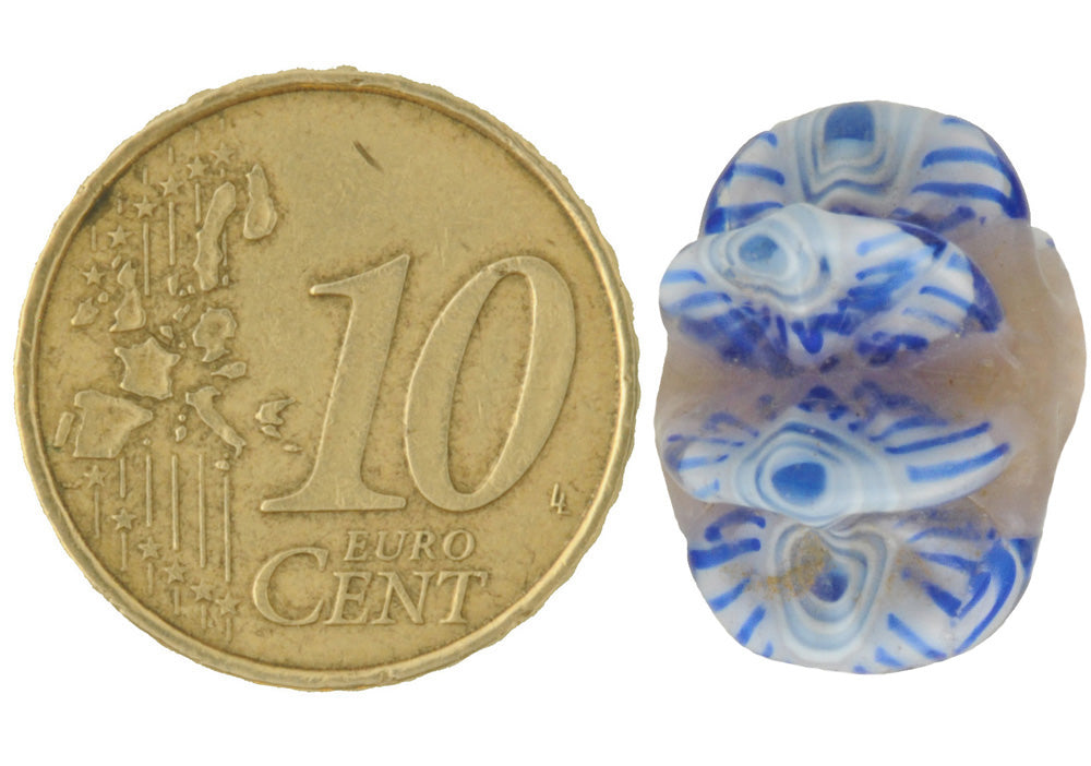 Rare Antique Star Venetian Millefiori Mosaic Glass Trade Bead, 18X12Mm - close-up