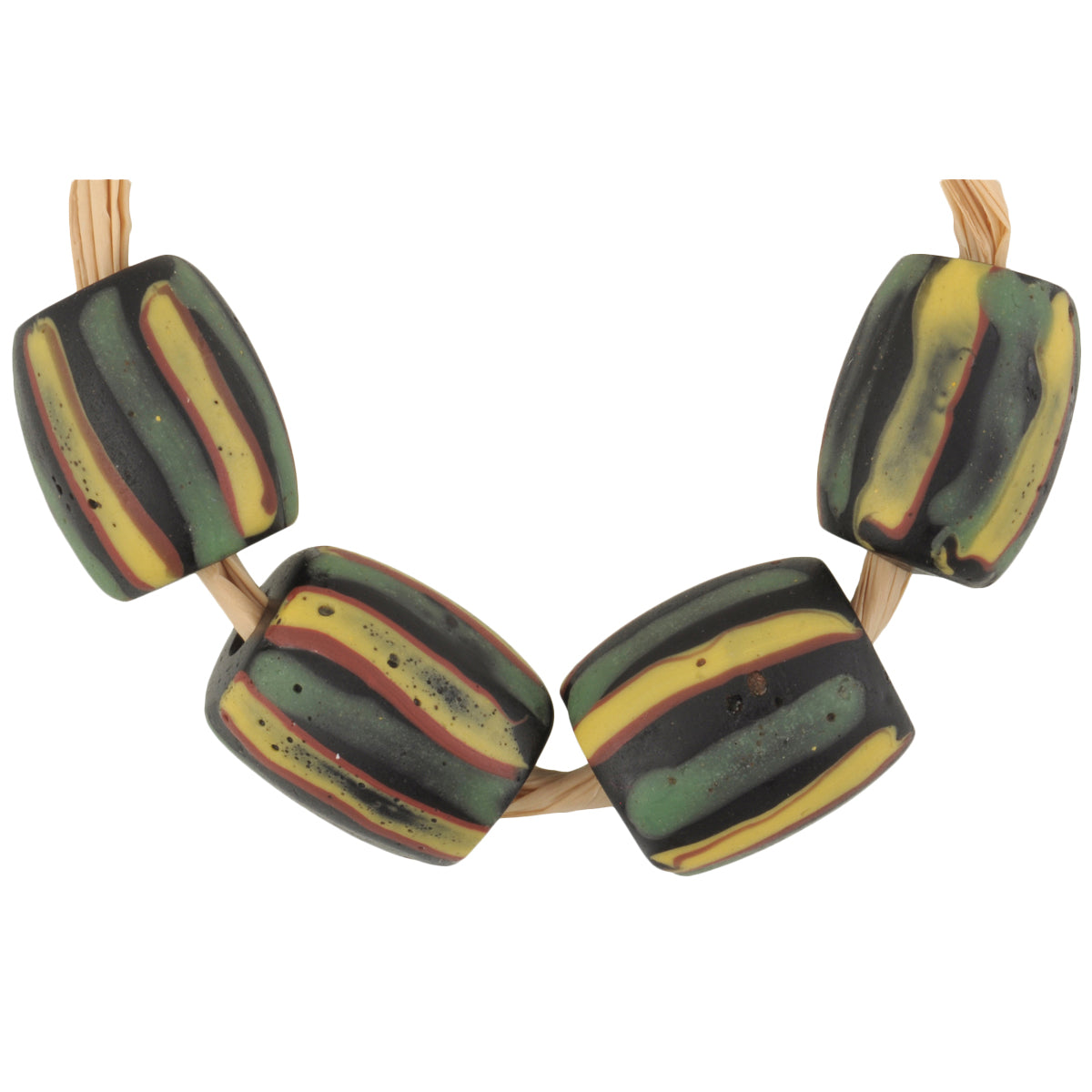 Antique Striped Black Venetian Lampwork Trade Beads - African Trade