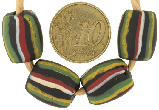 Antique Large Striped Black Venetian Lampwork Glass Trade Beads - alternate view