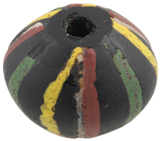 Antique Large Stripped Black Bicone King Venetian Glass Trade Bead - alternate view