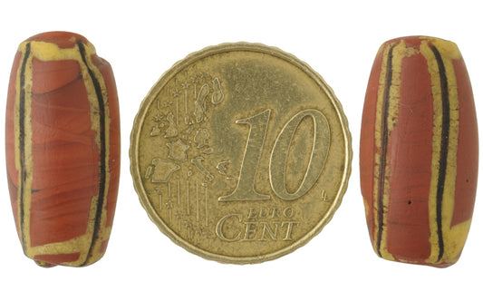 Antique Striped Brick Venetian Lampwork Glass Trade Beads Pair 19-20Mm - alternate view