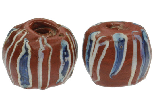 Antique Striped Brick Venetian Lampwork Glass Trade Beads, 13-14Mm - alternate view