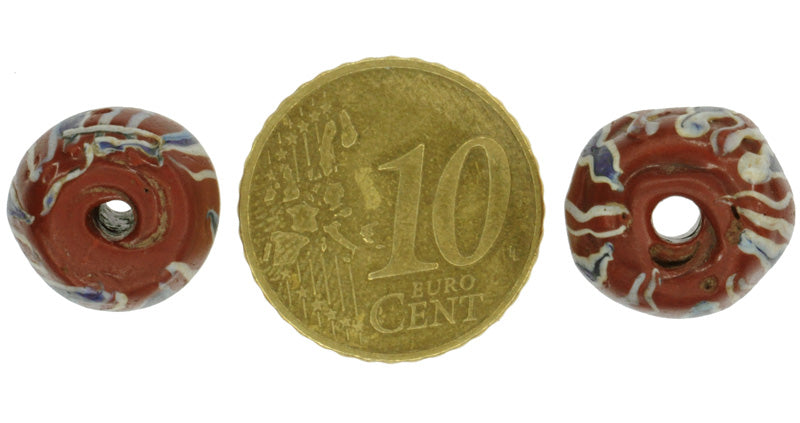 Antique Striped Brick Venetian Lampwork Glass Trade Beads, 13-14Mm - close-up