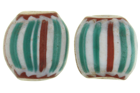 Rare Tabular Chevron Beads - 12-Stripe Venetian Antique Pair - alternate view