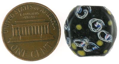 Rare Tabular Black Fancy Venetian Lampwork Trade Bead, African Trade - alternate view