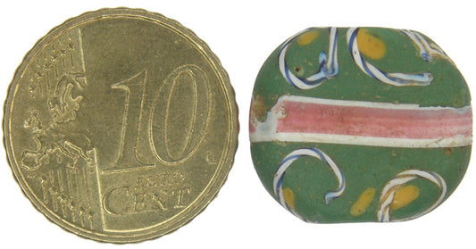 Rare Tabular Green Fancy Antique Venetian Lampwork Trade Bead 18X16Mm - alternate view