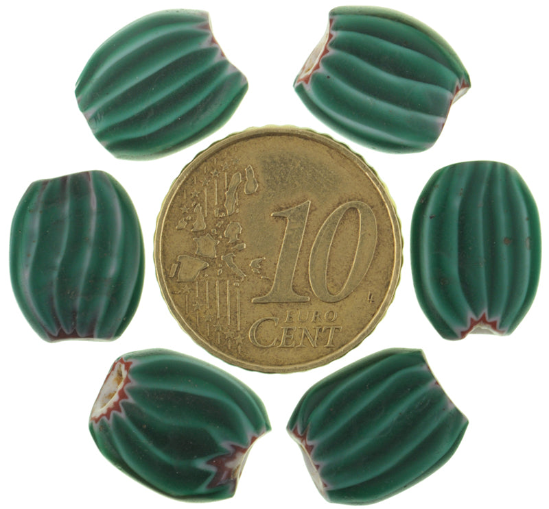 Tabular Green 4 Layer Chevron Beads | Antique Venetian Trade Beads - close-up