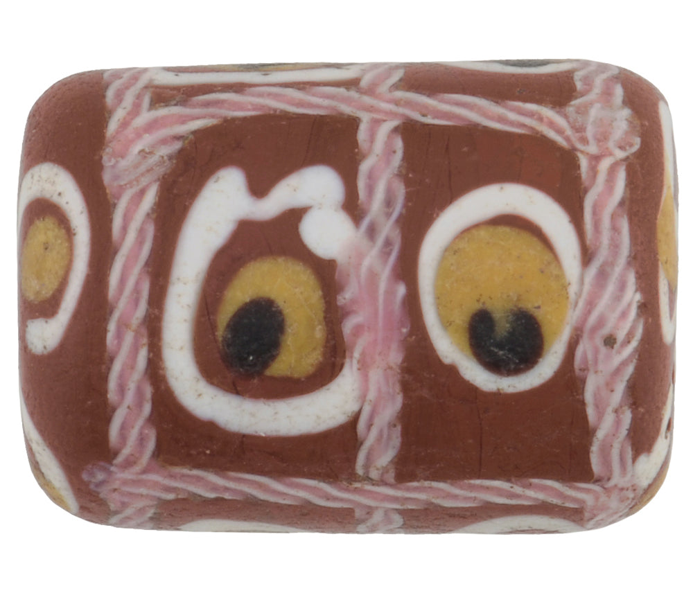 Rare Old Venetian Tic-Tac-Toe Fancy Lampwork Glass African Trade Bead - close-up