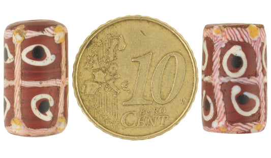 Antique Tic-Tac-Toe Venetian Lampwork Glass Beads, 17-18X10Mm - alternate view