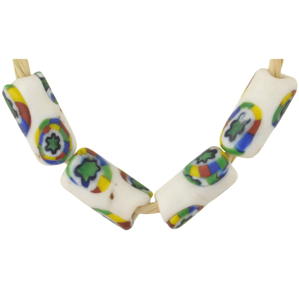 Rare Antique White Millefiori Mosaic Glass Trade Beads, 4 Matching