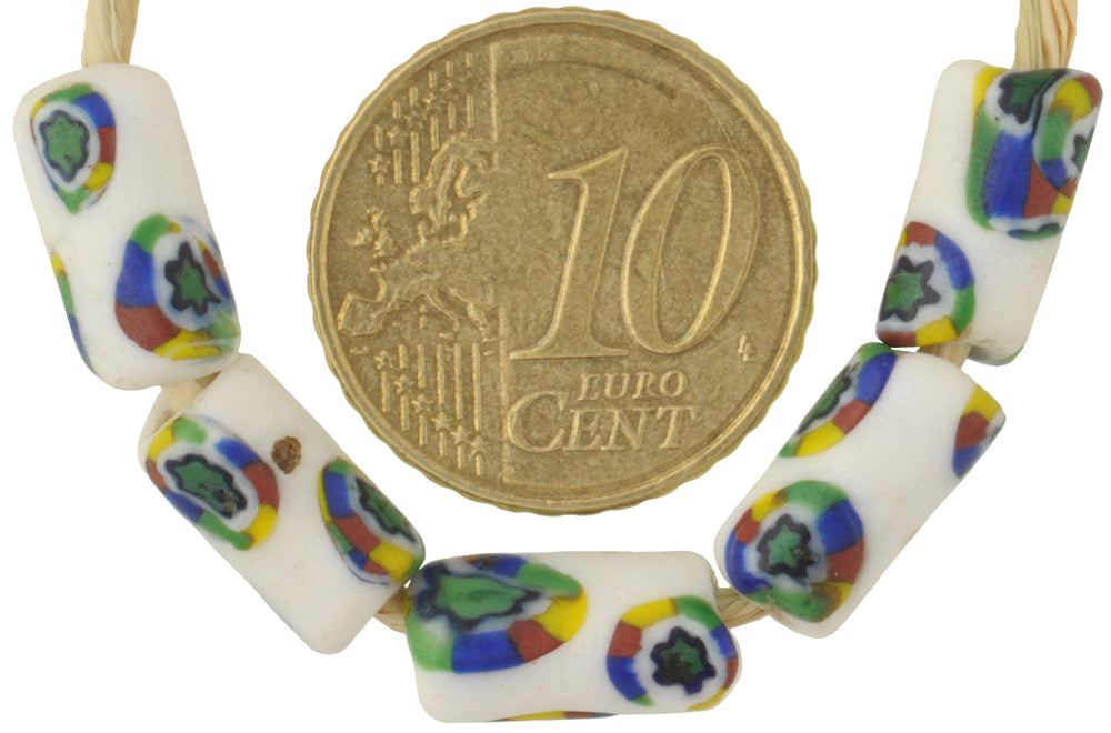 Rare Antique White Venetian Millefiori Mosaic Glass Trade Beads - Set Of 5 - alternate view