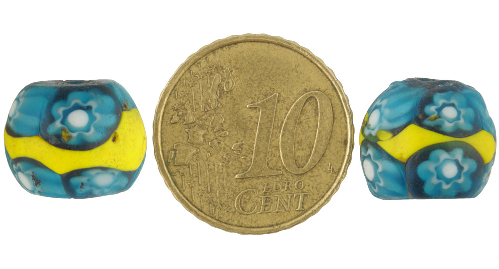 Antique Banded Millefiori Venetian Mosaic Glass Trade Beads, 13X11Mm - close-up