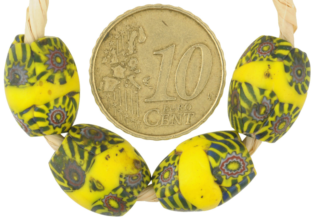 Antique Banded Oval Millefiori Venetian Glass Trade Beads - 13-14Mm - alternate view
