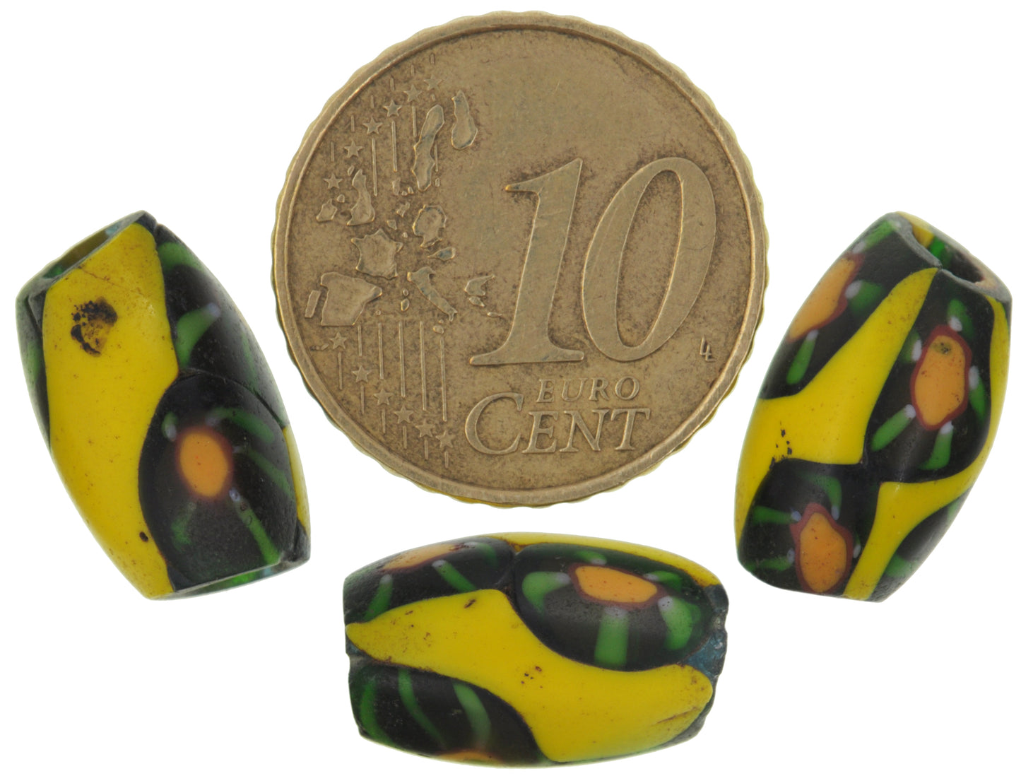 Antique Oval Venetian Millefiori Mosaic Glass Trade Beads, 15Mm - close-up