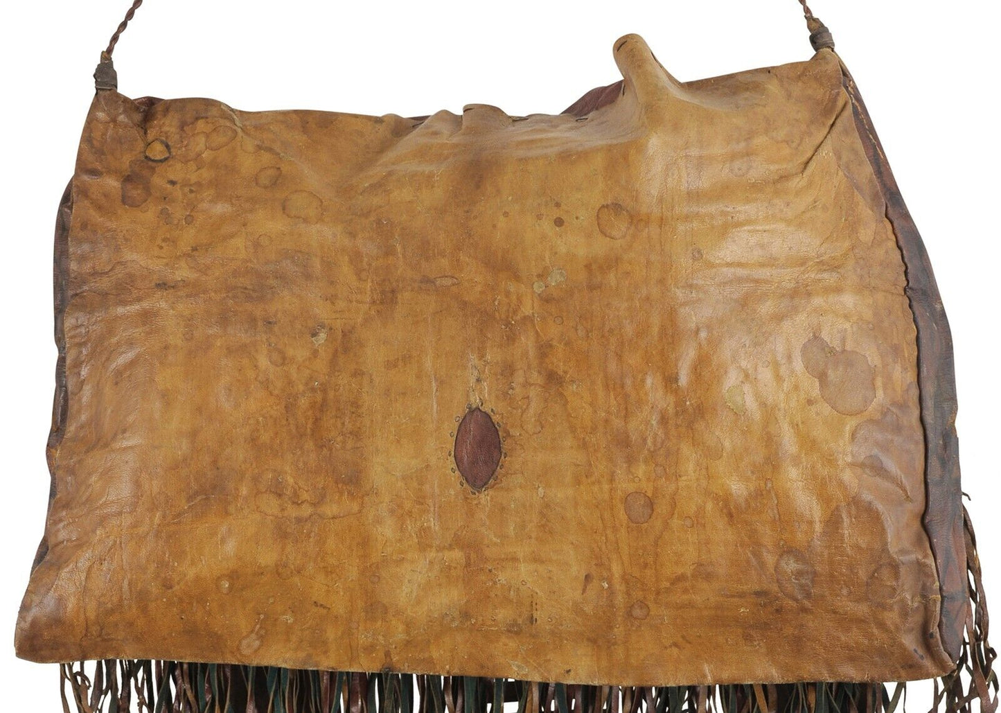 Tuareg Leather Camel Bag Niger Peul Fula African Sahara - angled shot